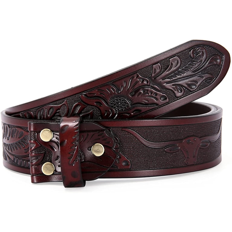 Classic Western Bull Head Design Leather Snap On Belt Mens  display picture 1