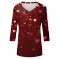 thumbnail image 4 of Fgvctg Valentine's Day Womens Spring Tops Casual V Neck 3/4 Length Sleeve Tops Loose Date Night Pullover Shirt Parade Sweet Love Heart Print Half Sleeve Blouse Wine XL, 4 of 6