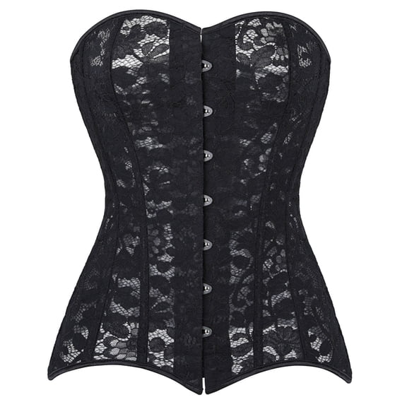 LILIYA Mesh Corset Tops for Women Long Length Overbust Bustier Shapewear with Steel Bones Support and Waist Cincher Bodysuit for Halloween Party Events and Formal Occasions Corset