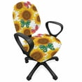 thumbnail image 1 of Floral Office Chair Slipcover, Sunflowers Butterflies Green and Dark Pink Colored Wings on Plain Background, Protective Stretch Decorative Fabric Cover, Standard Size, Multicolor, by Ambesonne, 1 of 5