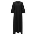 thumbnail image 4 of Robe Décontractée pour Femmes Printemps et Automne en Lin Col en V Profond Plissé Couleur Unie avec Poches, 4 of 5