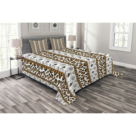 Inc Cheetah Bedding Zambia Bedspread Set, Cheetah Leopard Skin Pattern with Wildlife Featured Spirals Illustration, Decorative Quilted Coverlet Set with Pillow Shams Included, Amber Brown White, by Ambesonne ()