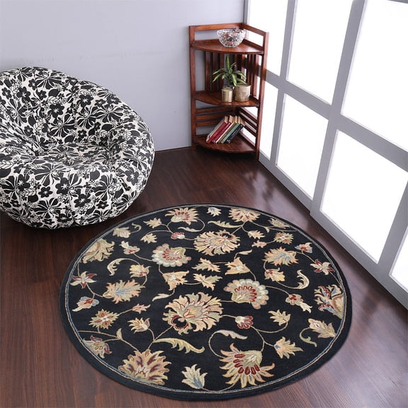 Rugsotic Carpets Hand Tufted Wool Eco-Friendly 8'x8' Area Rugs Round Black Oriental High Pile Thick Handmade Anti Skid Indoor Rug for Living Room, Bedroom K00653