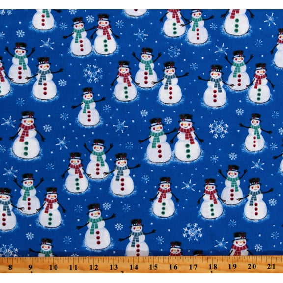 Cotton Snowmen Snowman Snowflakes Holidays Winter Christmas Blue Cotton Fabric Print by the Yard (D507.53)