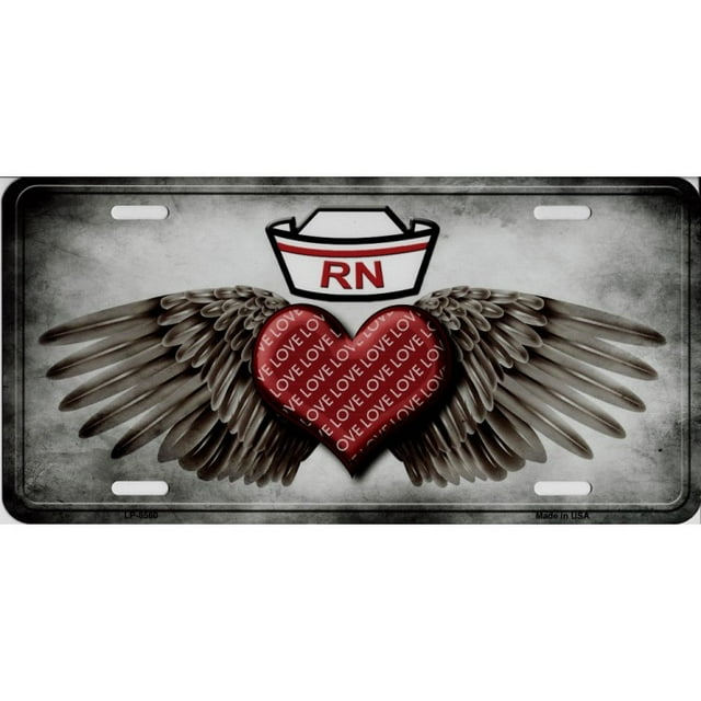Plaque d'Immatriculation en Métal pour Infirmière Registrée avec Cœur et Ailes