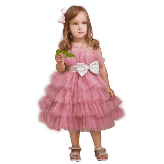 MQATZ Infant Girls Fluffy Party Princess Gown Girl 1st Birthday Baptism Tutu Dress Kids Pink Lace Evening Clothing Toddler Summer Bow Dresses