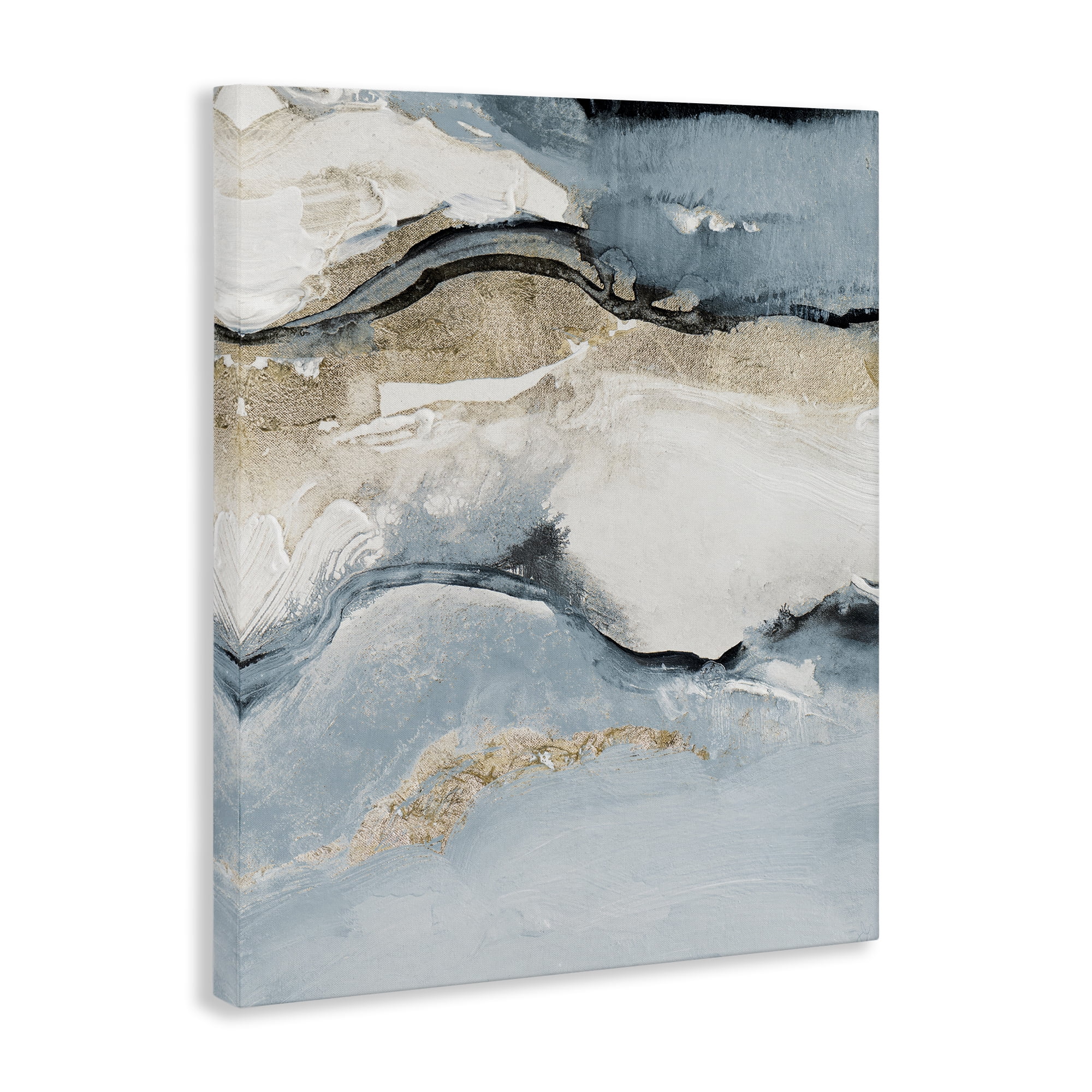Stupell Industries Blue Organic Agate Pattern Abstract Painting Wrapped Canvas Art Print Wall Art, 36 x 48