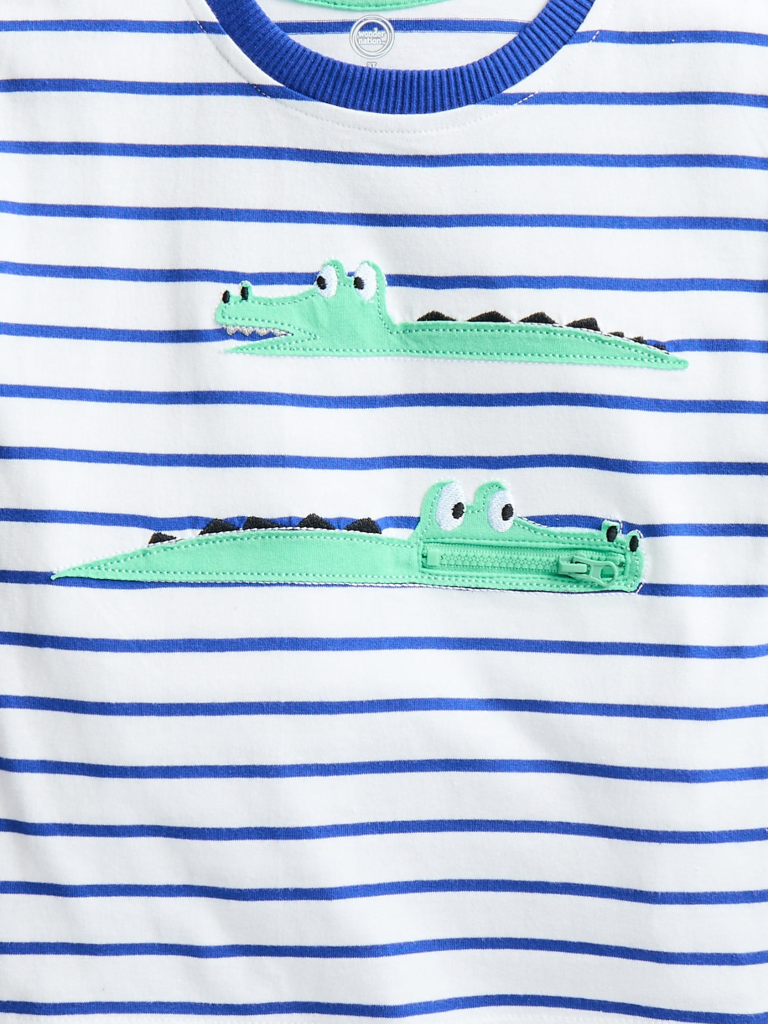Wonder Nation Toddler Boys Short Sleeve Striped Graphic Tee with Zipper Pocket, Sizes 12M-5T
