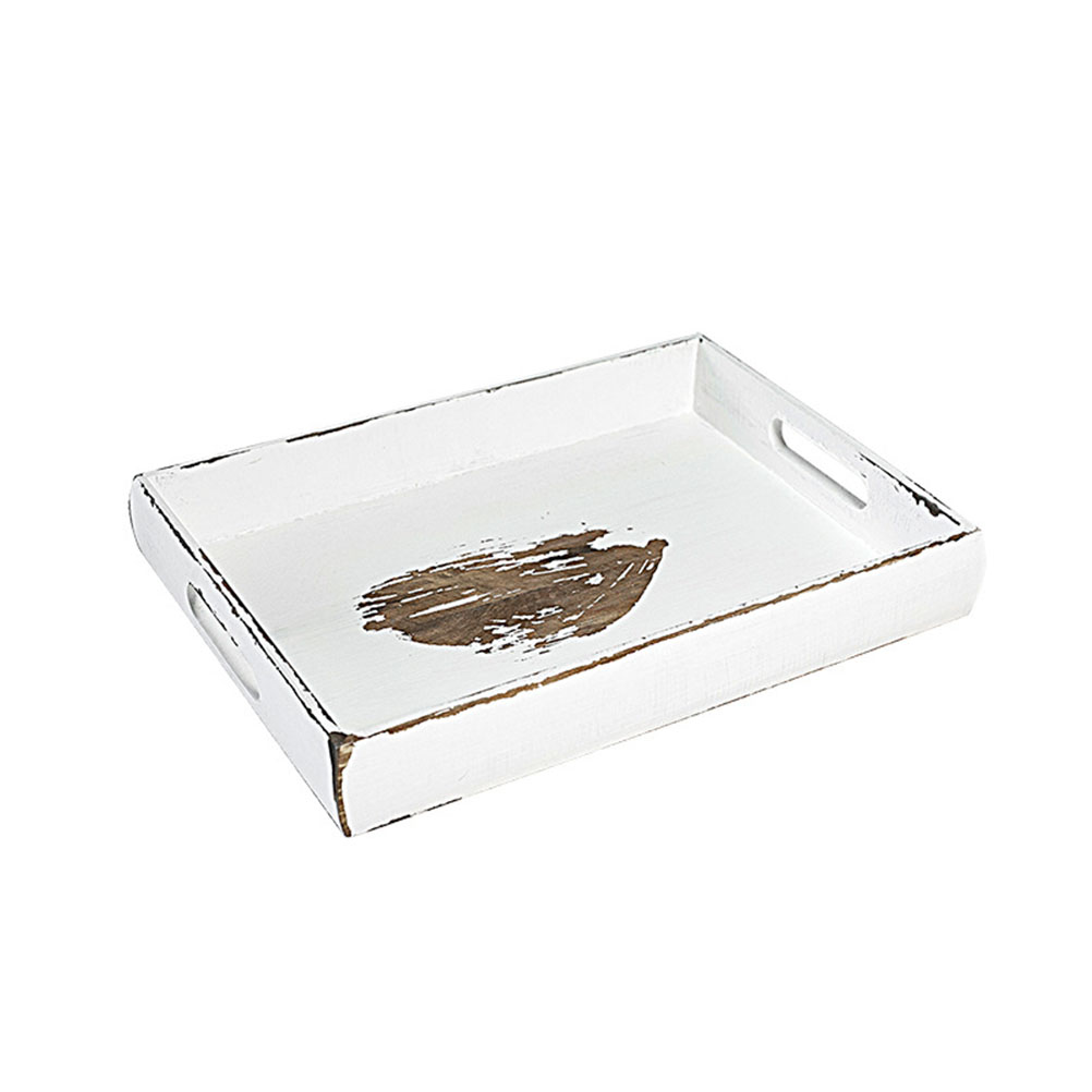 White Wooden Serving Tray Vintage Rustic Rectangular Serving Platter