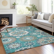 Addison Rugs Chantille Indoor/Outdoor Transitional Kaleidoscope Teal Washable Rectangle Rug, 10' x 14'