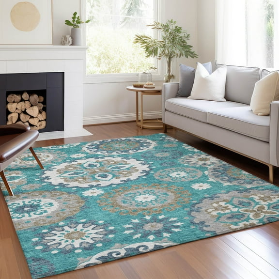 Addison Rugs Chantille Indoor/Outdoor Transitional Kaleidoscope Teal Washable Rectangle Rug, 10' x 14'