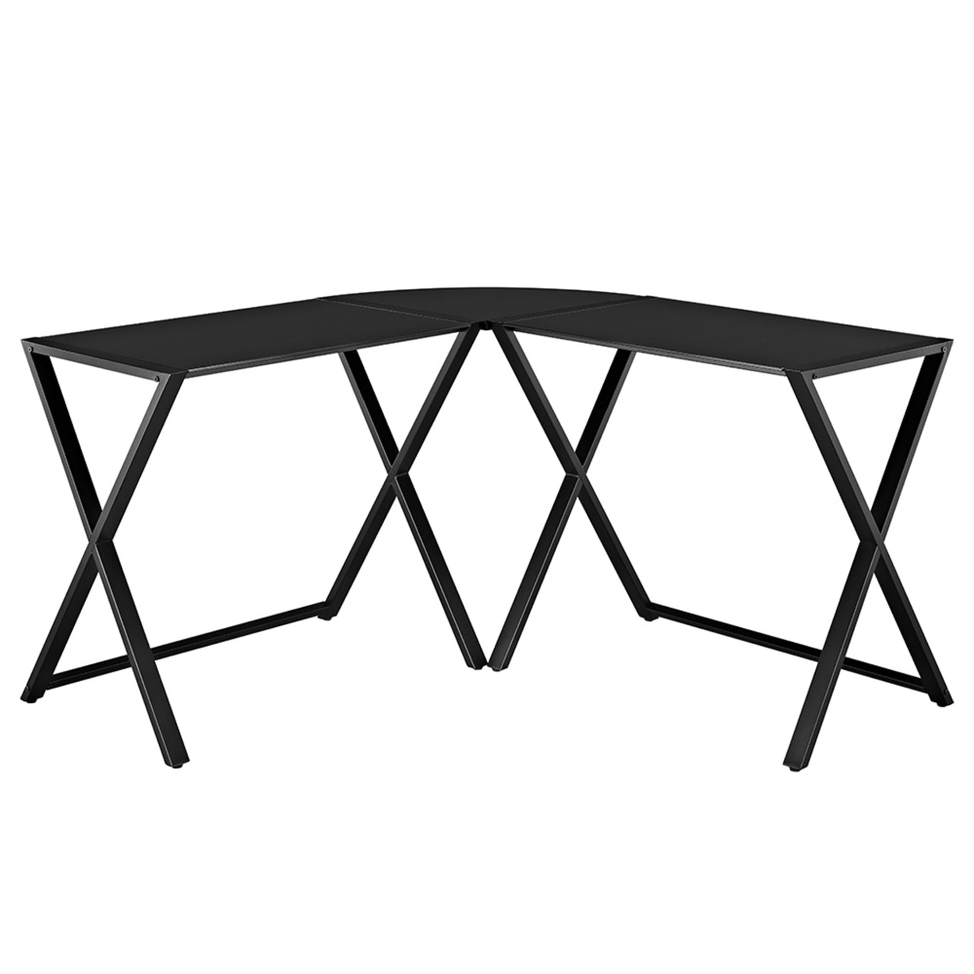 Modern Glass and Metal X-Frame Black L-Shaped Corner Computer Desk by Manor Park