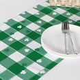 thumbnail image 3 of St Patrick''s Day Checkered Fabric Rectangle Table Runner-14x120 Inch-Polyester Shamrock Pattern Table Runner, Table Runners Protector for Party, Banquet, Dinner Decoration Use, Green & White, 3 of 6