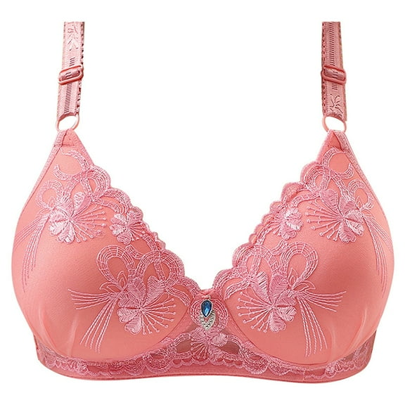 BYHONG Women's Diamond Embroidered Floral Plus Size Push up Side Nipple Adjuster Bra Cover Without Underwire Underwire Bras for Women Soft Everyday Bra Pink 36