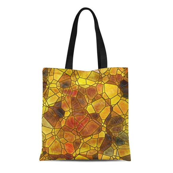 NUDECOR Canvas Tote Bag Orange Block Abstract Monochrome Golden Glass Mosaic Brown Gold Reusable Shoulder Grocery Shopping Bags Handbag