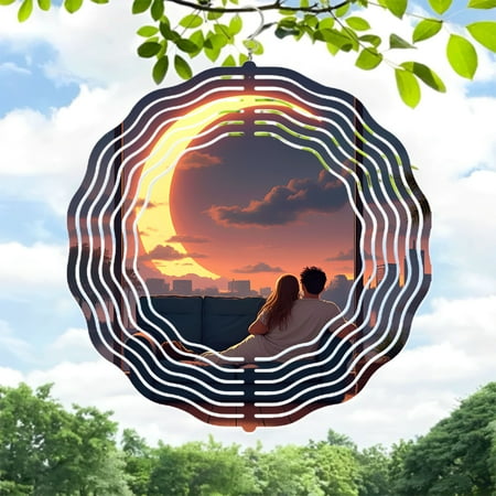 Futuristic Circular Metal Wind Spinner - Elegant Sound Wave Design for Yard & Garden - Serene Home Decor & Relaxing Atmosphere