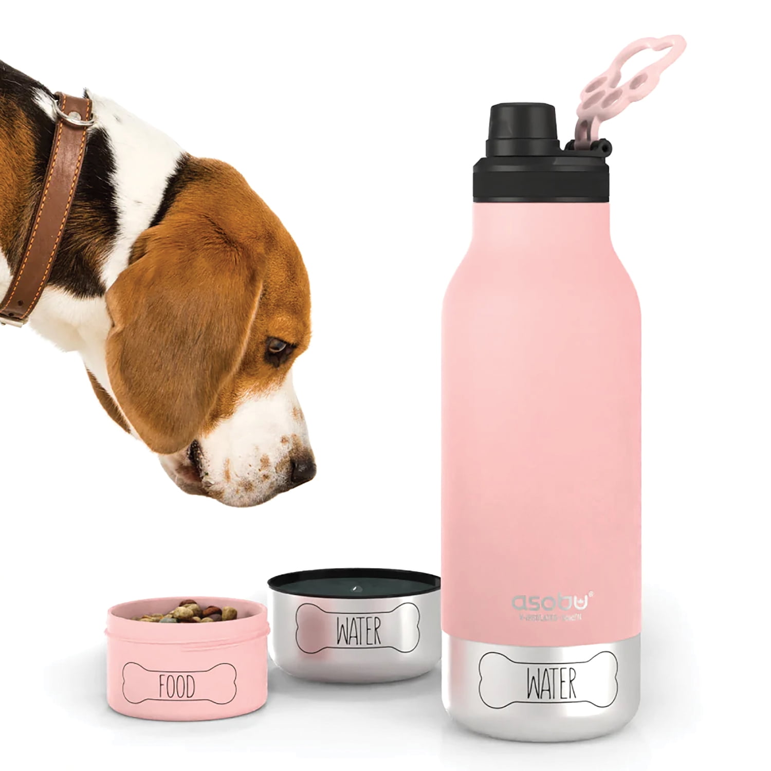 ASOBU SDB2P Buddy 34-Oz. 3-in-1 Dog Bowl/Bottle with Food Compartment (Pink)