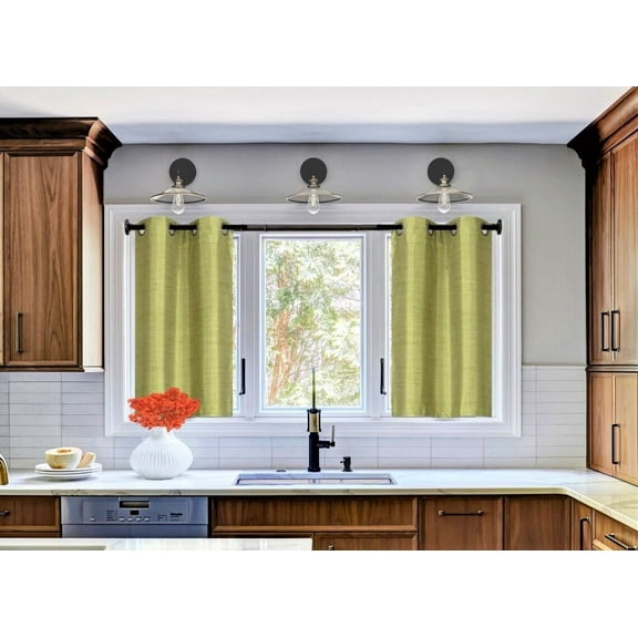1 Pair kitchen window curtain short panel 100% privacy blackout bathroom Dcor D24 LIME Color Grommets On Top 30" X 36" Each panel