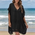 thumbnail image 4 of COMVALUE Women V Neck Swimsuit Cover Ups Crochet Swim Coverup Hollow Out Summer Beach Cover Up Dress (One Size, Black), 4 of 8