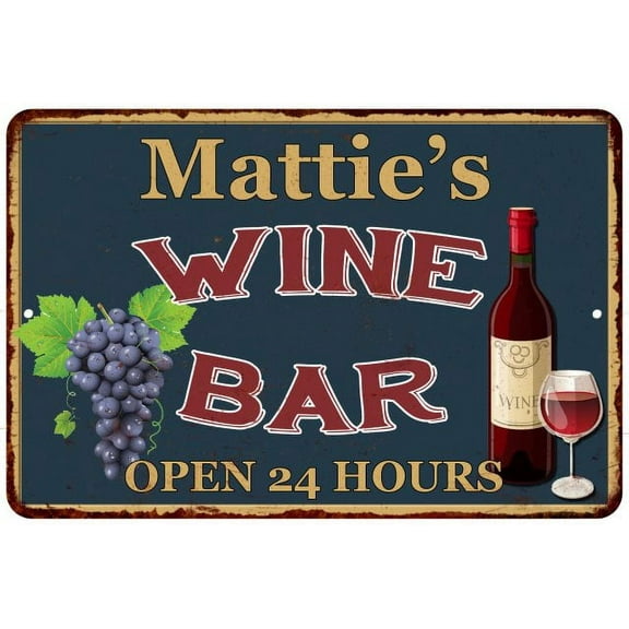 Mattie's Green Wine Bar Sign Wall Decor 8 x 12 High Gloss Metal 208120043472