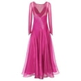 thumbnail image 4 of iiniim Women's Ballroom Modern Dance Big Swing Long Dress Waltz Competition Costume Hot Pink M, 4 of 7