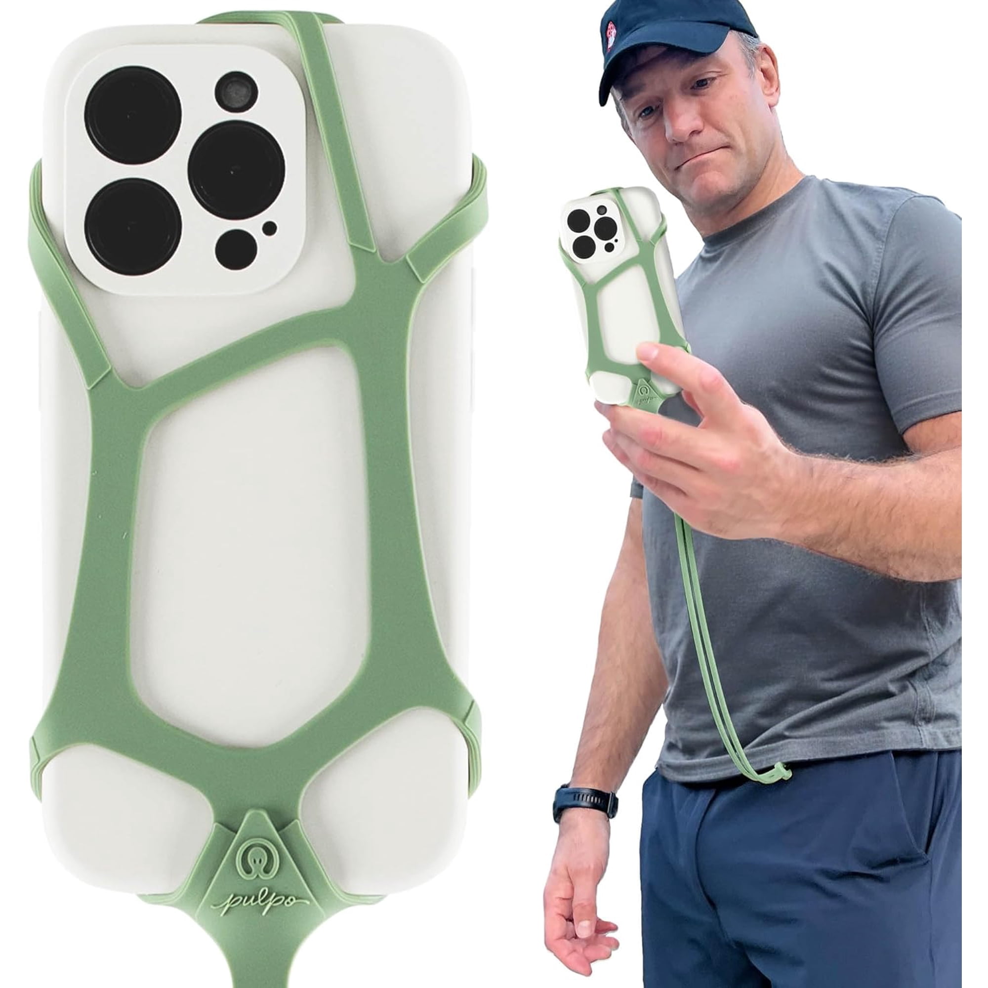 Pulpo Safety Cell Phone Lanyard Green Fits Smartphones 6.1 to 6.8” - Anti Theft Strap for Men & Women, Lanyards Phones, Hiking Holder Cellphone Lanyard, Silicone Crossbody Straps