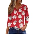 thumbnail image 2 of Puntoco Blusa informal de cuello redondo con mangas 3/4 cortas y estampado a la moda para mujer, 2 of 5