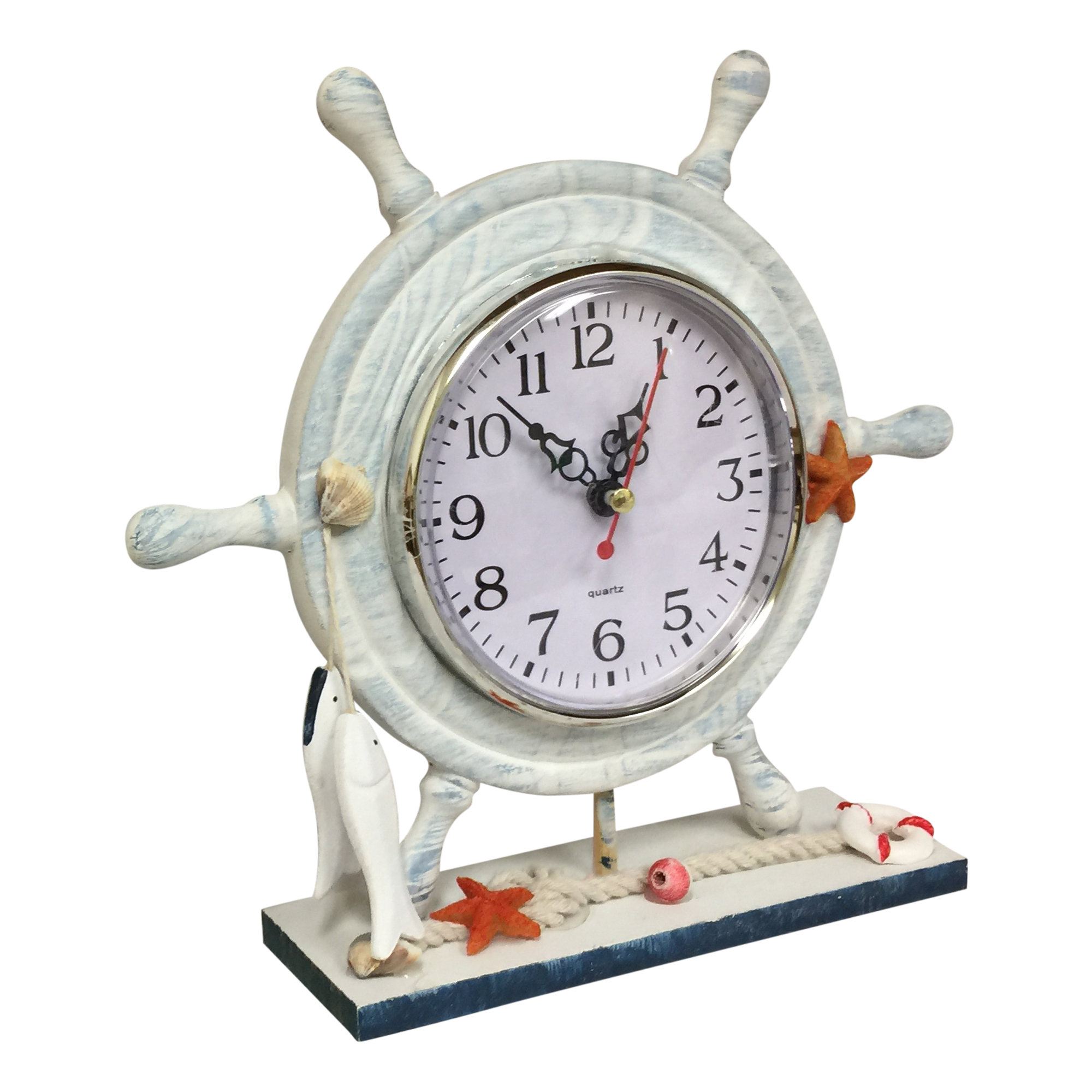 Desktop Clock with Nautical Steering Wheel Design;Product Size 9 x 8.