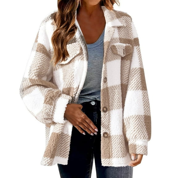 AOOCHASLIY Black and Friday Women Coat Christmas Gift Women's Fall and Winter Straight Cardigan Button Pocket Coat