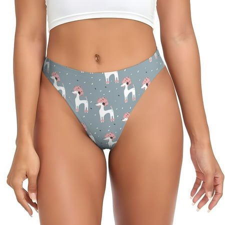 Cute Poodle Dog Funny Gray Thongs for Women - No Show Seamless Womens Thongs Underwear  Stretch G String Thongs for Women  Ladies Breathable Thong Bikini Panties Briefs