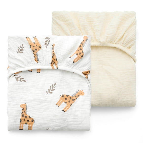 Sábanas para cuna Momcozy Best Wishes, muselina 100% algodón, paquete de 2