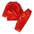 thumbnail image 2 of 2-8Y Toddler Boys Girls Satin Silk Long Sleeve Pajamas Set Christmas Kids Button Down Pjs Sleepwear, 2 of 8