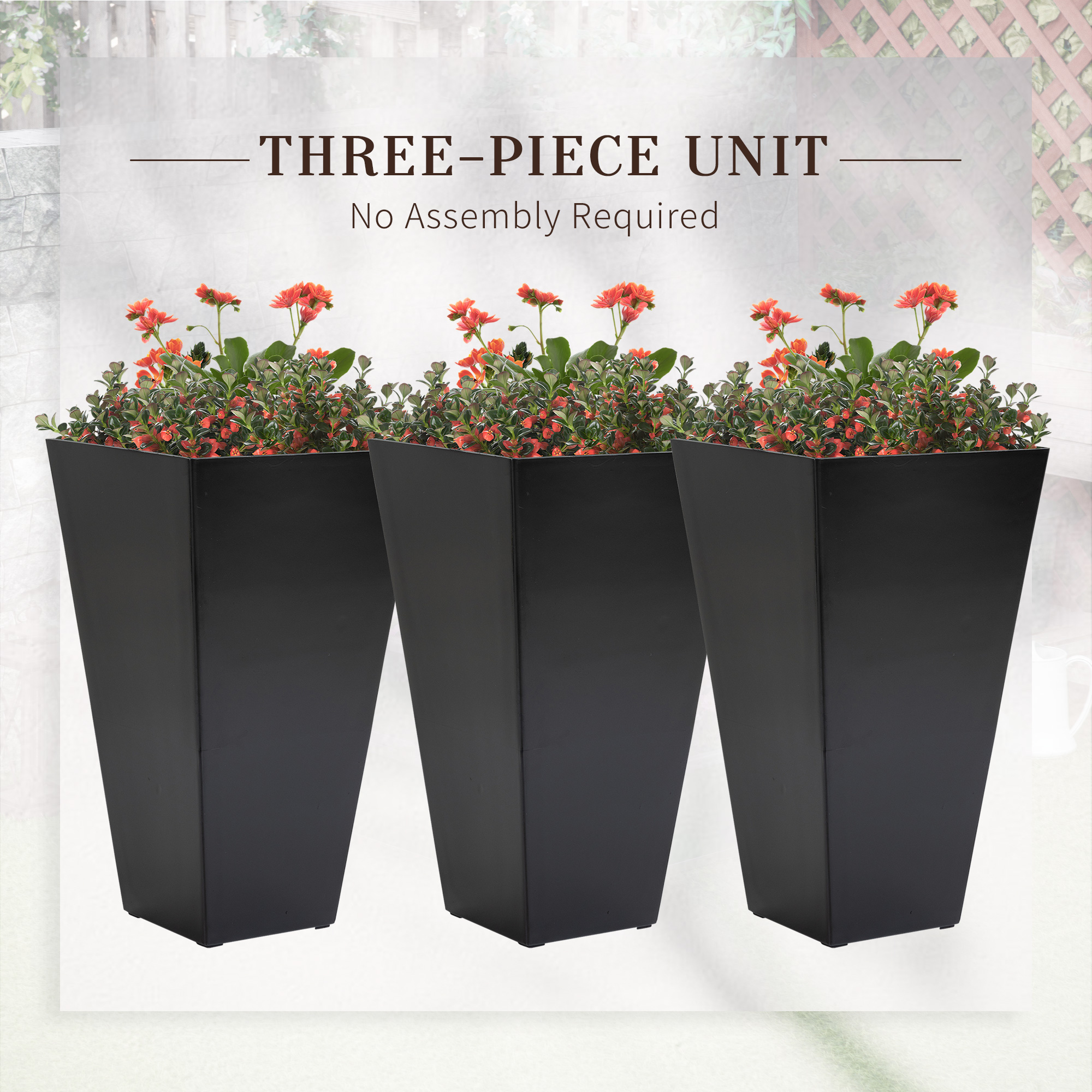 Outsunny 28" Tall Plastic Flower Pot, Set of 3, Large Outdoor & Indoor - image 3 of 10