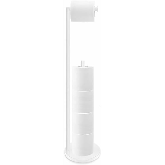 Freestanding Toilet Roll Holders Free Standing Folding Paper Holder Toilet Roll Stand Storage Stainless Steel Bathroom, Free-Standing Dispenser Holds 5 Paper Roll with Storage (White)