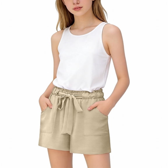 JLMSPLWG Summer Shorts for Girls Drawstring Short Joggers Kids High Waisted Adjustable Short Pants Tween Girl Tie Knot Loose Casual Shortalls with Pockets Teen Girl Clothes