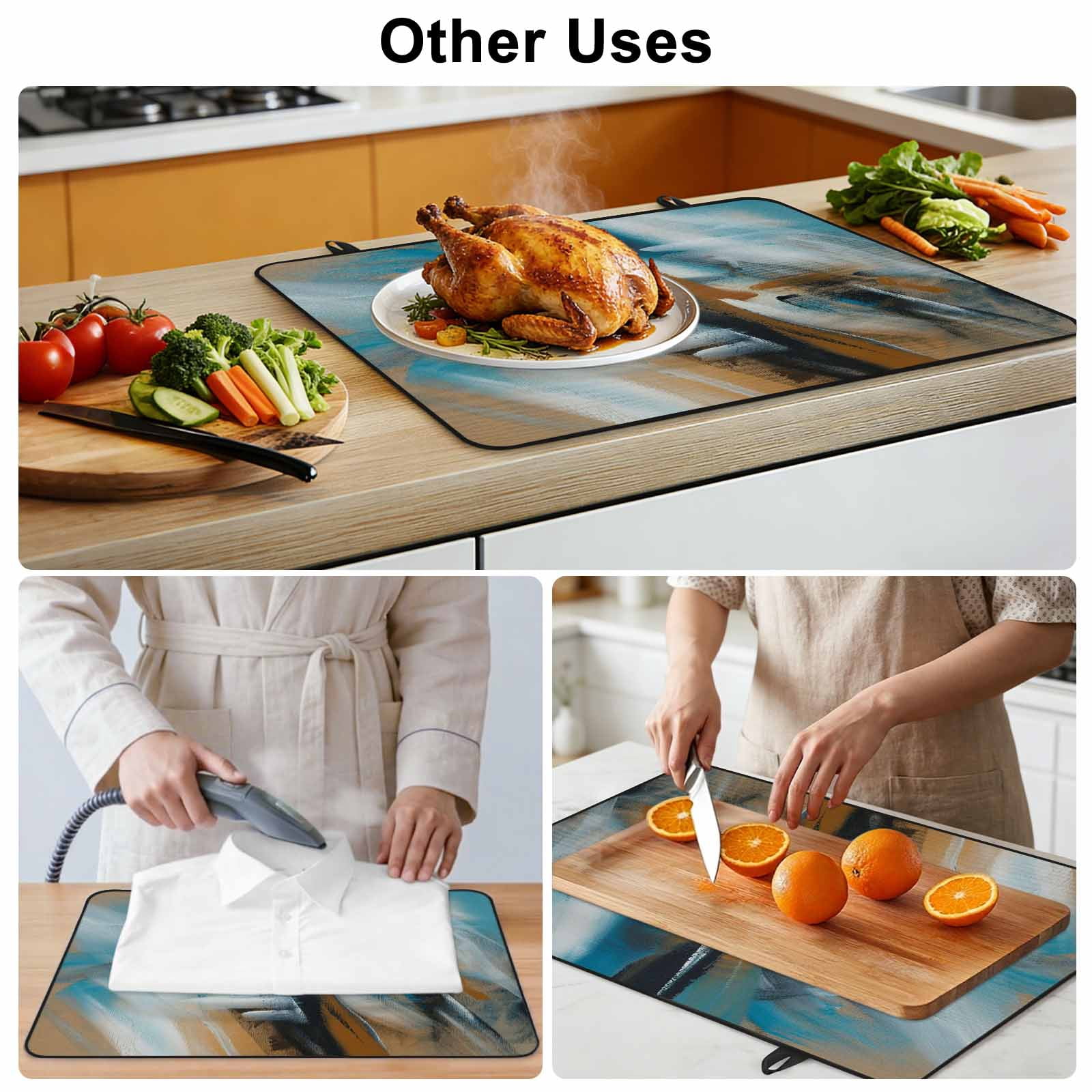 Turquoise Ombre Stove Top Cover for Electric Stove, Heat-proof & Non Slip Glass Top Stove Cover Protector, Brown Abstract Modern Gradient Retro Art Kitchen Flat Cooktop Rubber Mat 24x21 Inches