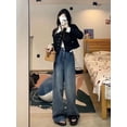 thumbnail image 5 of Pantalones vaqueros Retro de estilo coreano para mujer, pantalones largos de cintura alta, piernas anchas, moda urbana informal, nuevos, 5 of 5
