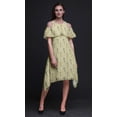 thumbnail image 2 of Bimba Beige Bird Printed Womens Ruffle Front Cold Shoulder Swing Shift Dress - X-Large, 2 of 6