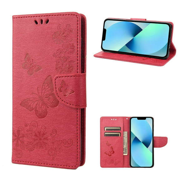 TECH CIRCLE Embossed Butterfly Case for 2022 iPhone 14 (6.1") - Foldable Stand Lightweight Flip Cute Case (Rose)