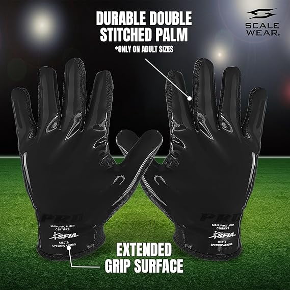 SFIA Football Receiver Gloves One Color - PRO Skull Stealth Grip Silicone Palms Adult Men Youth Sticky Boost Sports Game Battle