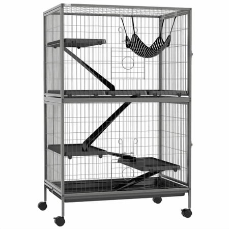 5-Tier Small Animal Cage with Hammock - 50" Ferret & Chinchilla Habitat, Heavy Duty Wire, 4 Doors, Removable Tray & Wheels, Grey