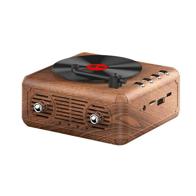 DEBGFS Radio FM Portable Haut-Parleur Intégré Lecteur CD Rétro Haut-Parleur Compatible Bluetooth, Grain de Bois