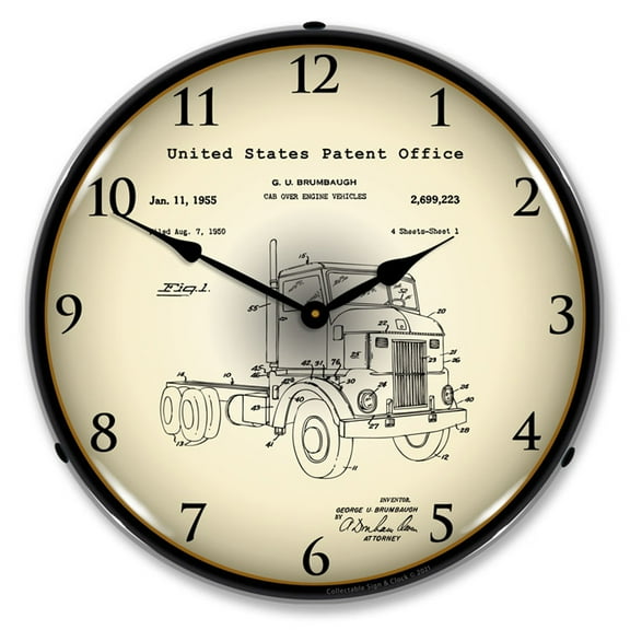 Peterbuilt Cab Over Semi Truck 1950 Patent LED Lighted Premium Wall Clock