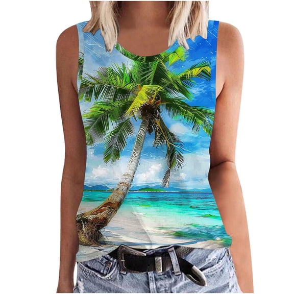 Giftesty Tank Tops for Women Women Floral Printing Tank Round-Neck Sleeveless Block Tunic Tee Tops