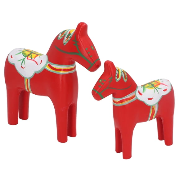 Swedish Dala Horse Sculpture,2Pcs Hand Painted Swedish Wooden Dala Horse Figurine Traditional Dalecarlian Horse Statue Decor Ornament