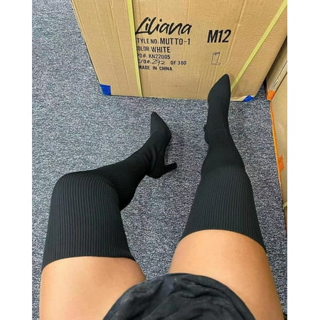 

Women s Over The Knee Thigh High Boots Fashion Casual Chunky Heel Long Boots Stretch Warm Sexy Fall Winter Boots Knitted Winter Dress Tall Booties Shoes