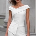 thumbnail image 2 of Hulanddfd Women's Tops Fashion Off-Shoulder Crossover V-Neck Asymmetric Top White Size L, 2 of 5