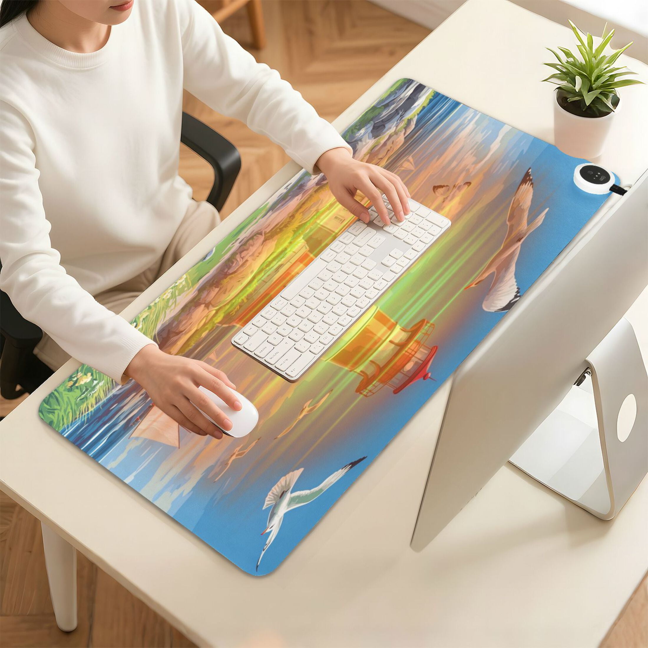 Wobogo Coastal Lighthouse Heated Mouse Pad Extra-Large Desk Mat With 3 Heating Levels and 3-hour Auto Shut-Off Protection Ideal for Computer Keyboards Home Office Hand-warming Essential 31.5in × 13in