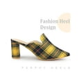 thumbnail image 3 of BLISSFUL STEP Women's Plaid Pointed Toe Block Heel Slide Mules Yellow 8, 3 of 4