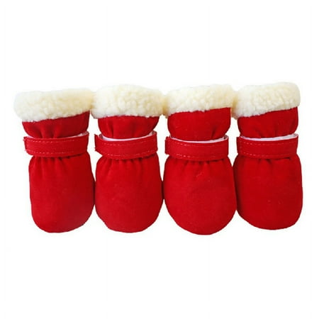 CNKOO 4pcs 4-Piece Winter Dog Boots Warm Velvet Pet Snow Shoes Windproof & Coldproof for Small Dogs